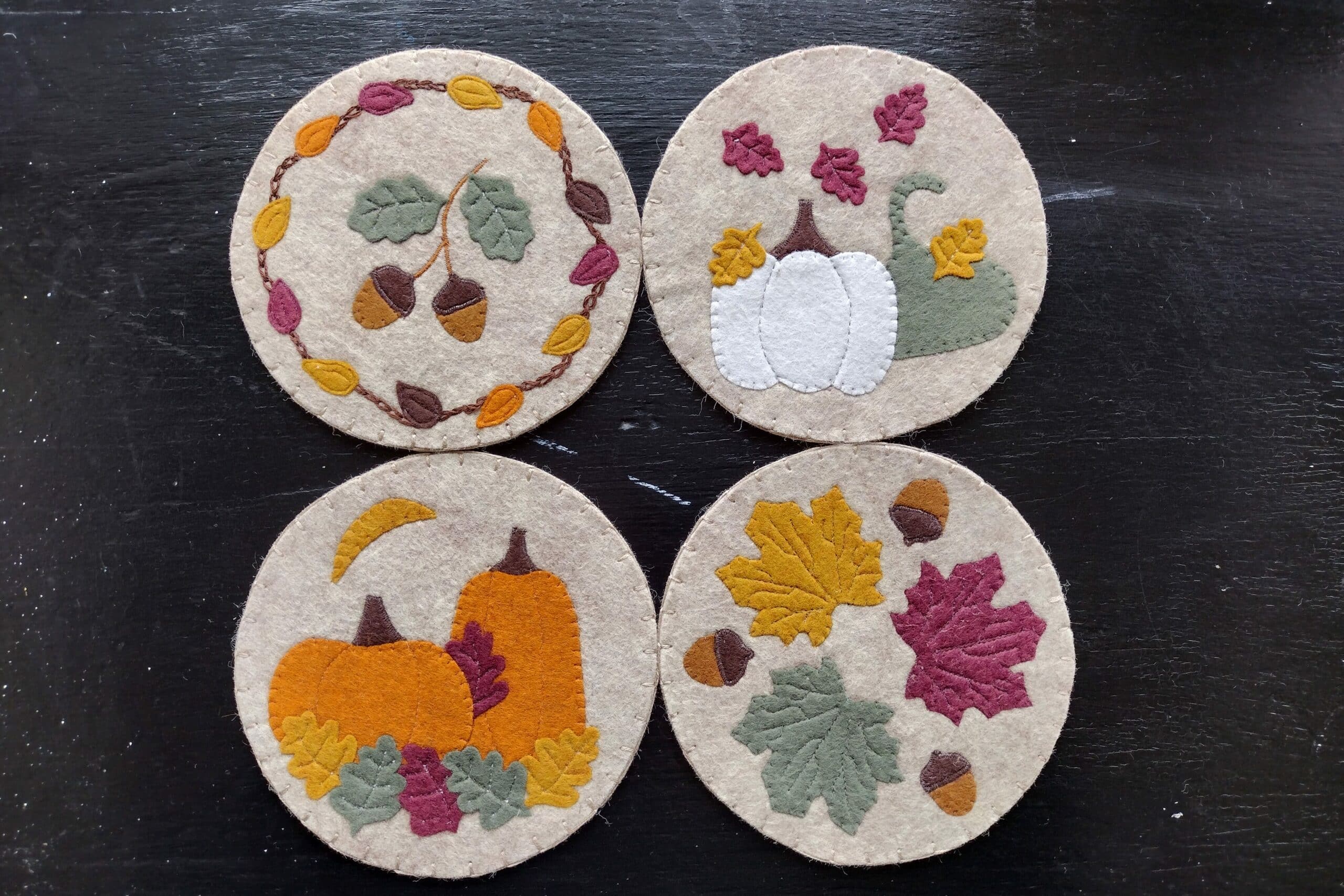 autumn fabric coaster kits on table